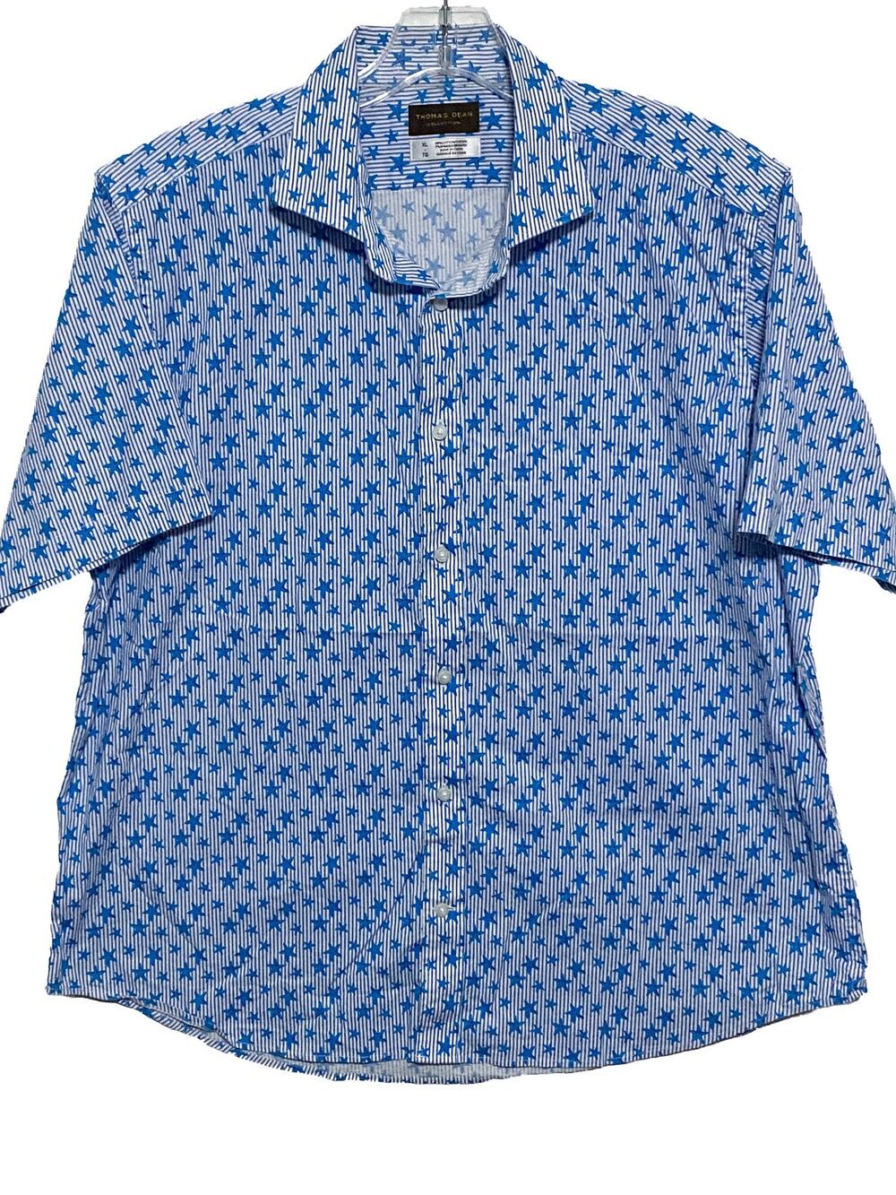 Thomas Dean Starfish All Over Print Button Shirt Mens XL Coastal Tropical Summer